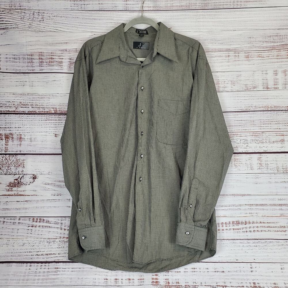 J. Ferrar Gray Check Plaid Long Sleeve Shirt Button Down Size 15.5 34/35